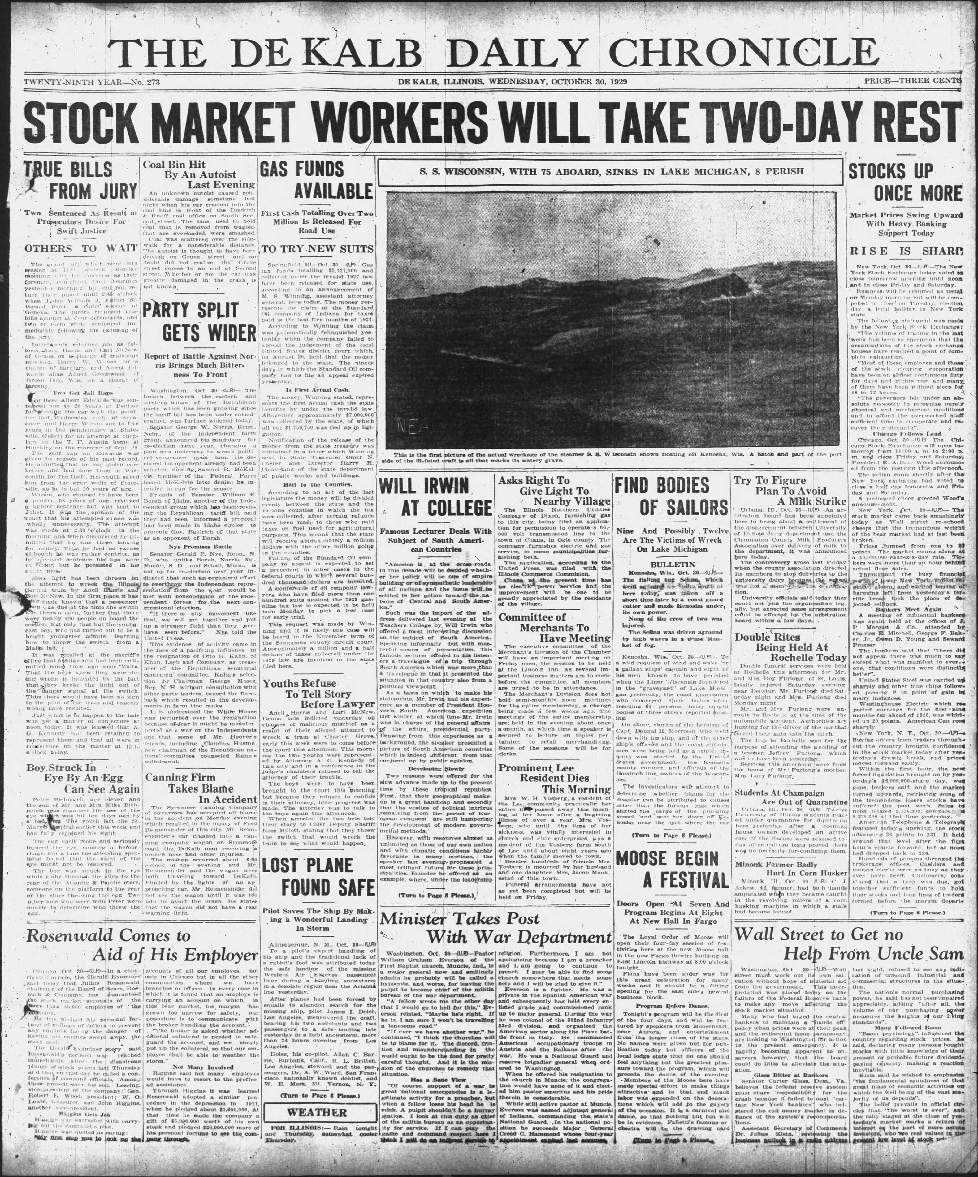 Historical covers for Oct. 30: Stock Market workers will take two-day rest — Arlington Heights Schools news
