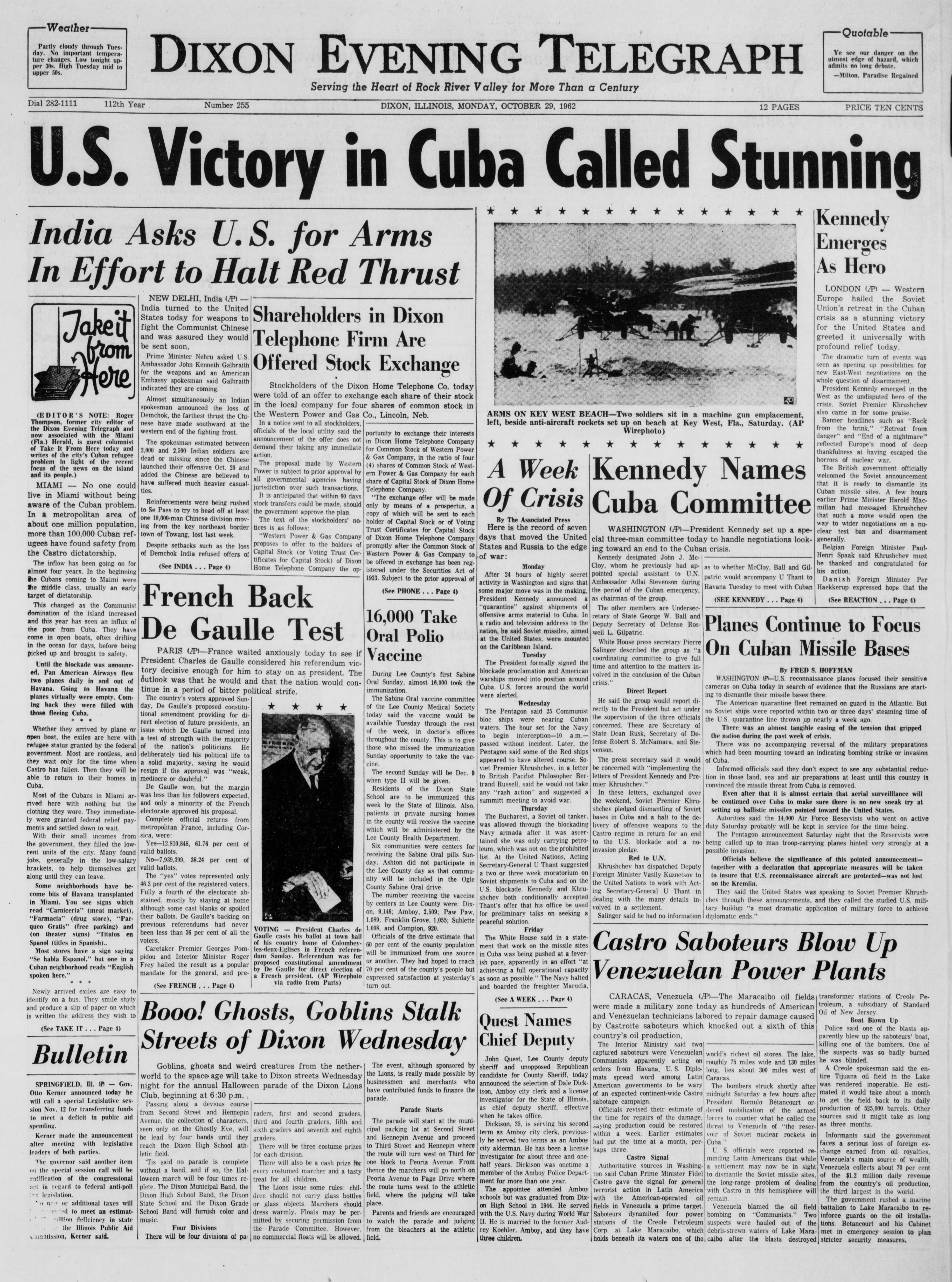Historical covers for Oct. 29: U.S. Victory in Cuba Called Stunning — Shaw Local News Network